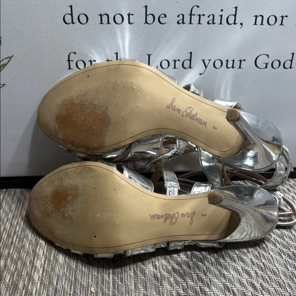Sam Edelman Silver Strappy Heels Women SZ 8 Box 1 - Picture 5 of 7